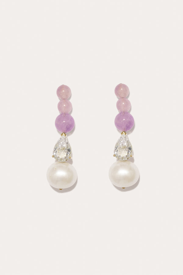 Ballard - Pearl, Zirconia and Jade Bead Gold Vermeil Earrings