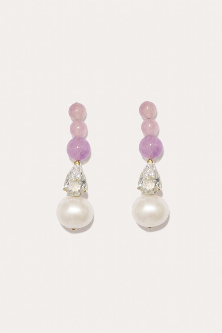 Ballard - Pearl, Zirconia and Jade Bead Gold Vermeil Earrings