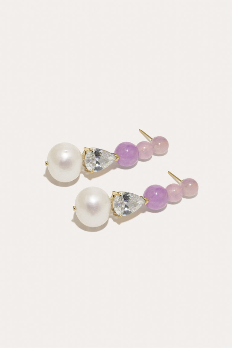 Ballard - Pearl, Zirconia and Jade Bead Gold Vermeil Earrings