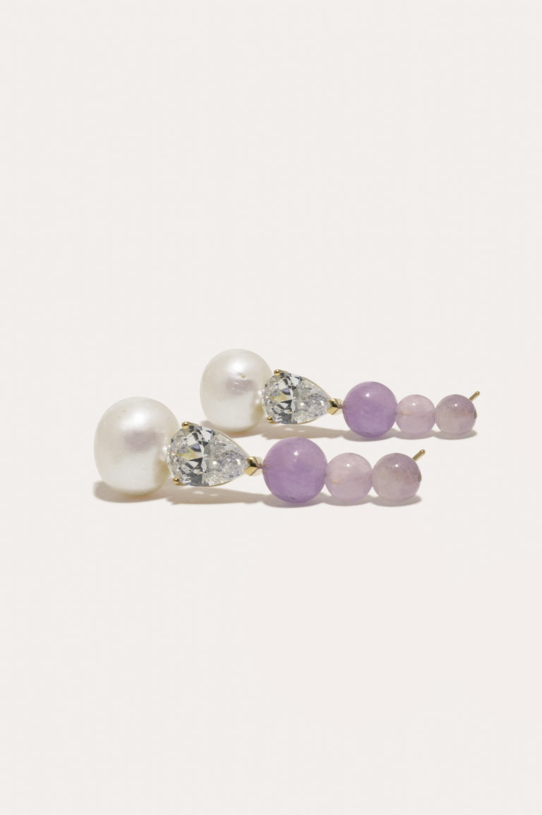 Ballard - Pearl, Zirconia and Jade Bead Gold Vermeil Earrings