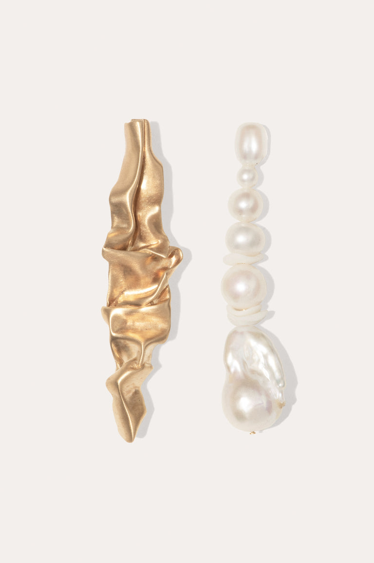 Crumple -  Pearl and Ceramic Recycled Gold Vermeil Earrings