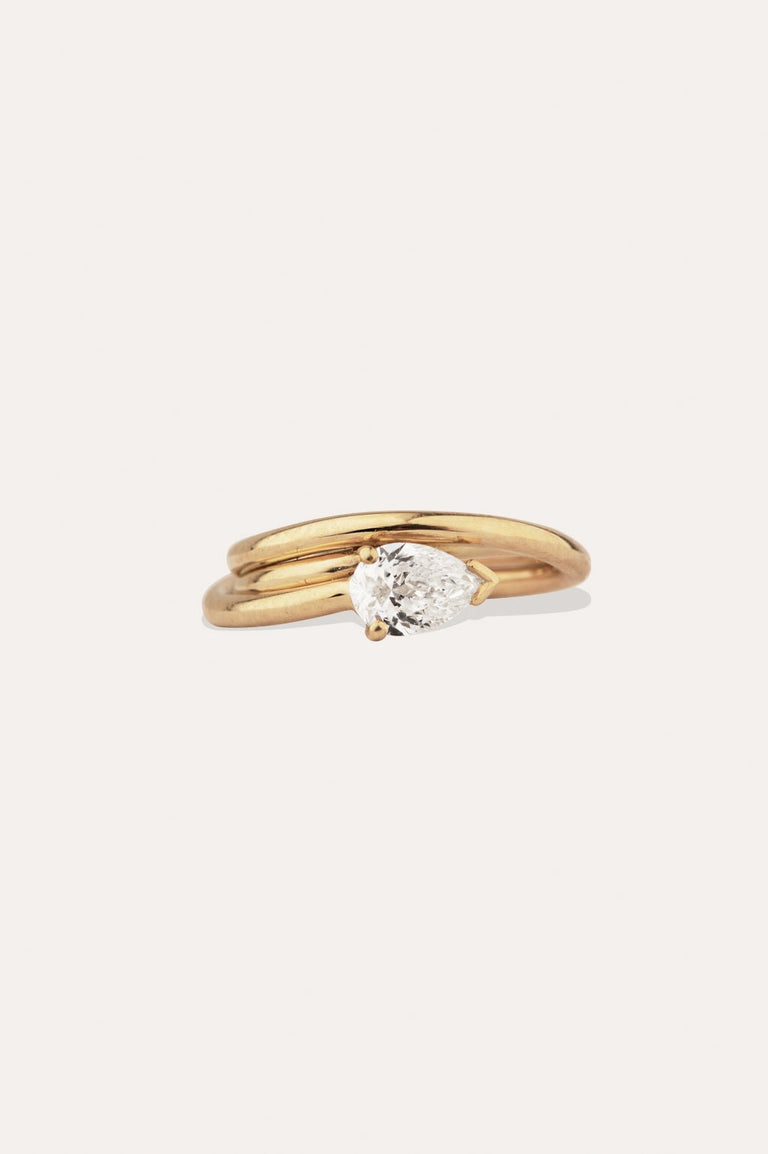 Bedrock - 18 Carat Yellow Gold and Pear Diamond Solitaire Engagement Ring