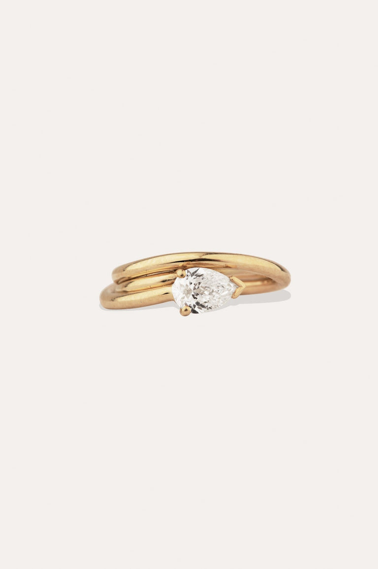 Bedrock - 18 Carat Yellow Gold and Pear Diamond Engagement Ring