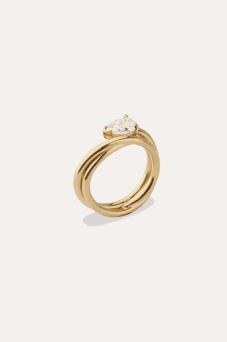Bedrock - 18 Carat Yellow Gold and Pear Diamond Solitaire Engagement Ring